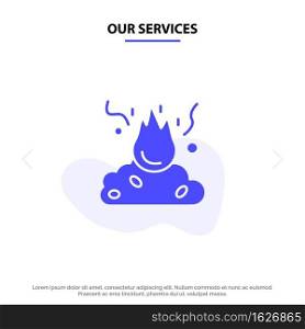 Our Services Burn, Fire, Garbage, Pollution, Smoke Solid Glyph Icon Web card Template