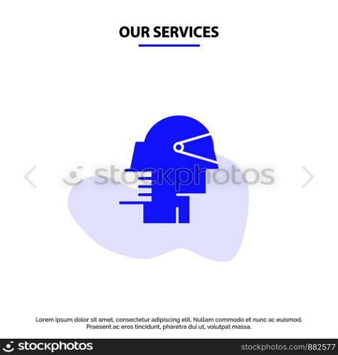 Our Services Business, Forward, Leader, Path, Provider Solid Glyph Icon Web card Template