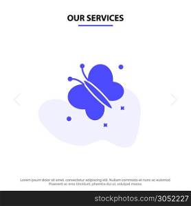 Our Services Butterfly, Fly, Spring, Beauty Solid Glyph Icon Web card Template