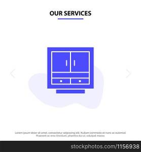 Our Services Cabinet, Business, Drawer, Files, Furniture, Office, Storage Solid Glyph Icon Web card Template