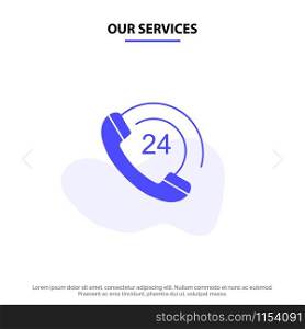 Our Services Call, Communication, Phone, Support Solid Glyph Icon Web card Template