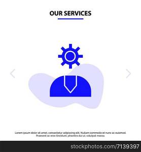 Our Services Call, Customer, Help, Service, Support Solid Glyph Icon Web card Template