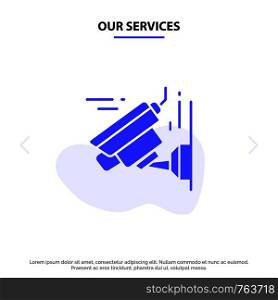 Our Services Camera, Image, Technology Solid Glyph Icon Web card Template