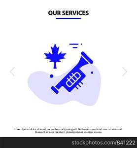 Our Services Canada, Speaker, Laud Solid Glyph Icon Web card Template
