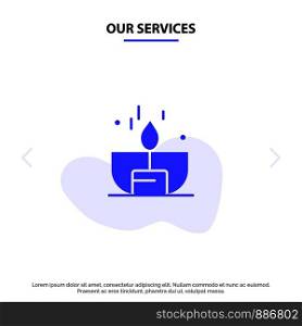 Our Services Candle, Dark, Light, Lighter, Shine Solid Glyph Icon Web card Template