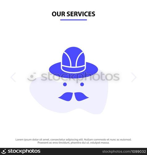 Our Services Cap, Hat, Canada Solid Glyph Icon Web card Template