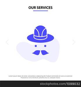 Our Services Cap, Hat, Canada Solid Glyph Icon Web card Template