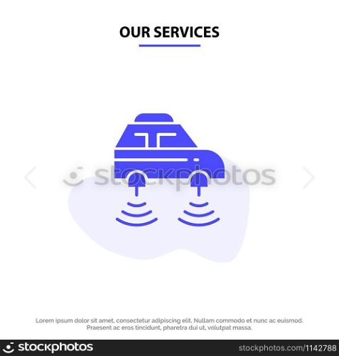 Our Services Car, Electric, Network, Smart, wifi Solid Glyph Icon Web card Template