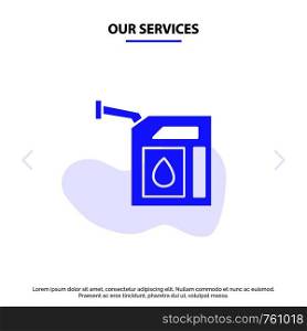 Our Services Car, Gas, Petrol, Station Solid Glyph Icon Web card Template