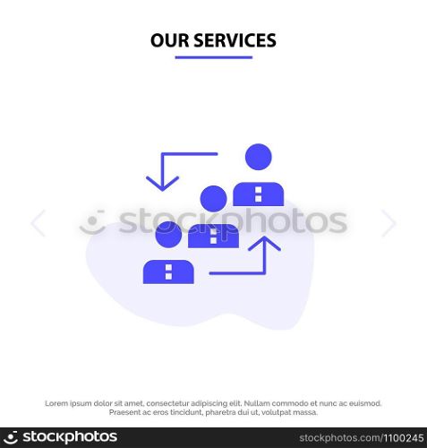 Our Services Career, Advancement, Employee, Ladder, Promotion, Staff, Work Solid Glyph Icon Web card Template