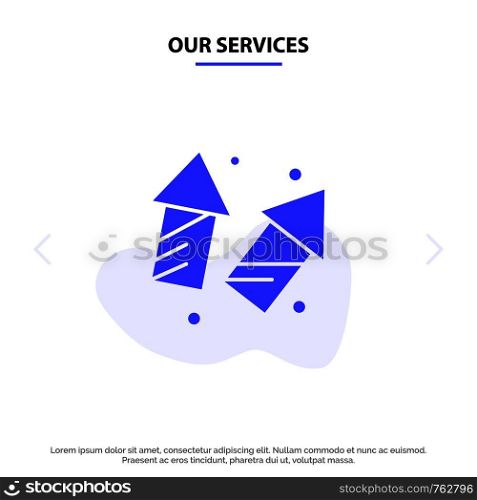 Our Services Celebrate, Christmas, Crackers, Diwali, Fireworks, New Year Solid Glyph Icon Web card Template