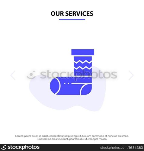 Our Services Celebration, Christmas, Festivity, Gift Solid Glyph Icon Web card Template