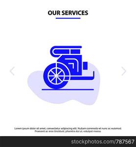 Our Services Chariot, Horses, Old, Prince, Greece Solid Glyph Icon Web card Template