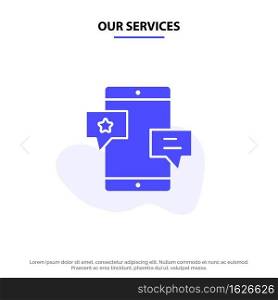 Our Services Chat, Community, Media, Network, Promotion Solid Glyph Icon Web card Template