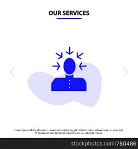 Our Services Choice, Choosing, Criticism, Human, Person Solid Glyph Icon Web card Template