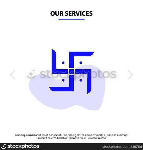 Our Services Church, Indian, Pray, Religion Solid Glyph Icon Web card Template