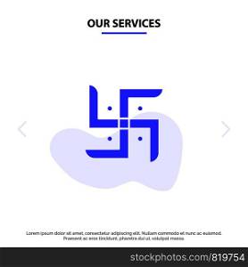 Our Services Church, Indian, Pray, Religion Solid Glyph Icon Web card Template