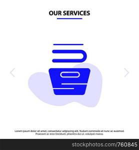 Our Services Cleaning, Clothes, Housekeeping, Washing Solid Glyph Icon Web card Template