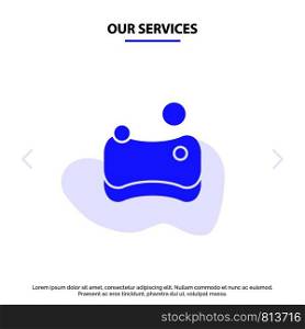 Our Services Cleaning, Hygienic, Sponge Solid Glyph Icon Web card Template