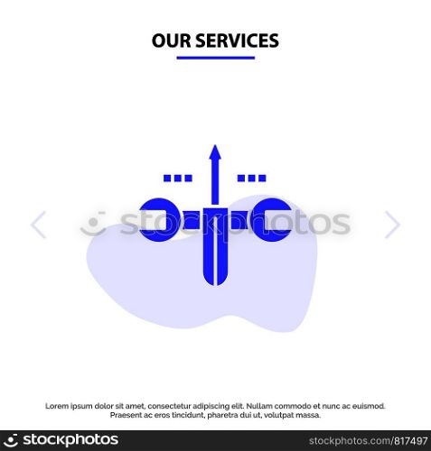 Our Services Cloud, Computing, Screwdriver, Tooling Solid Glyph Icon Web card Template