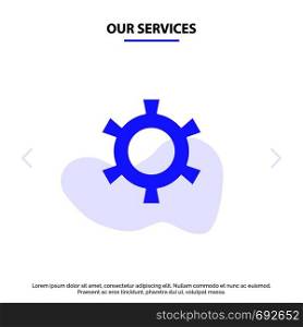 Our Services Cog, Gear, Setting Solid Glyph Icon Web card Template