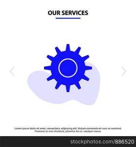 Our Services Cogs, Gear, Setting Solid Glyph Icon Web card Template