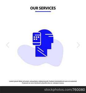 Our Services Communication, Connected, Human, Mobile, Mobility Solid Glyph Icon Web card Template
