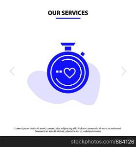 Our Services Compass, Love, Heart, Wedding Solid Glyph Icon Web card Template