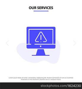 Our Services Computer, Data, Information, Internet, Security Solid Glyph Icon Web card Template
