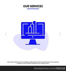 Our Services Computer, Monitor, Shirt, Graph Solid Glyph Icon Web card Template