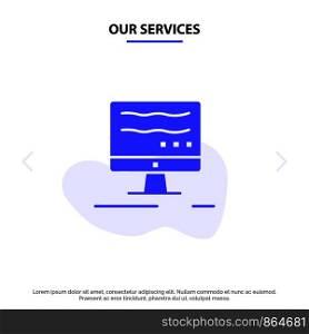 Our Services Computer, Online, Marketing Solid Glyph Icon Web card Template