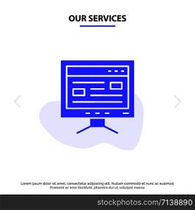 Our Services Computer, Online, Study, Education Solid Glyph Icon Web card Template