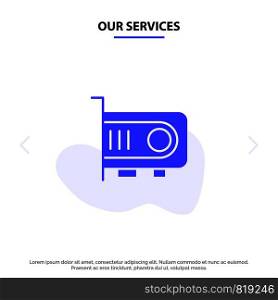 Our Services Computer, Power, Technology, Computer Solid Glyph Icon Web card Template