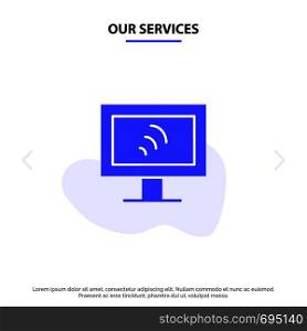 Our Services Computer, Wifi, Service Solid Glyph Icon Web card Template