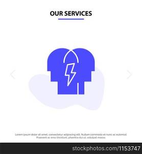 Our Services Conflict, In, People, Mind Solid Glyph Icon Web card Template