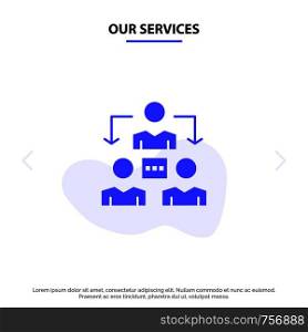 Our Services Connection, Meeting, Office, Communication Solid Glyph Icon Web card Template