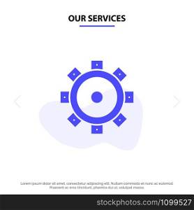 Our Services Construction, Building, Setting Solid Glyph Icon Web card Template
