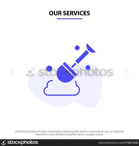 Our Services Construction, Shovel, Tool Solid Glyph Icon Web card Template