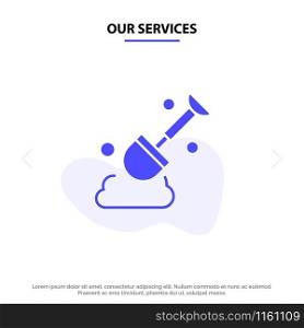 Our Services Construction, Shovel, Tool Solid Glyph Icon Web card Template