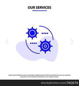 Our Services Control, Setting, Gear, Setting Solid Glyph Icon Web card Template