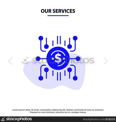 Our Services Crowd fund, Crowd funding, Crowd sale, Crowd selling, Funding Solid Glyph Icon Web card Template