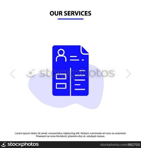Our Services Curriculum, Cv, Job, Portfolio Solid Glyph Icon Web card Template