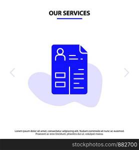 Our Services Curriculum, Cv, Job, Portfolio Solid Glyph Icon Web card Template