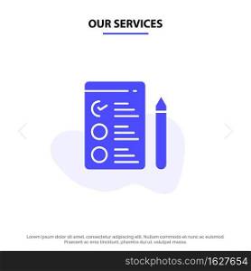 Our Services Cv, Job, Job Search Solid Glyph Icon Web card Template