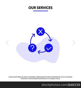 Our Services Daily, Flow, Issues, Organization, Realization Solid Glyph Icon Web card Template