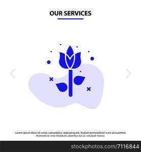 Our Services Decoration, Easter, Flower, Plant Solid Glyph Icon Web card Template
