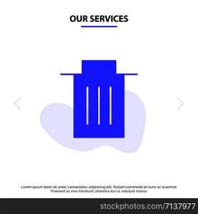 Our Services Delete, Interface, Trash, User Solid Glyph Icon Web card Template