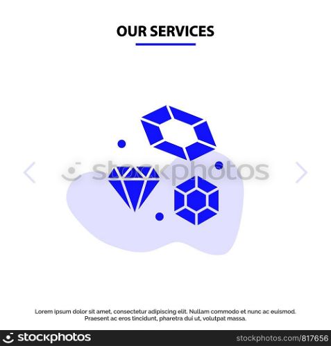 Our Services Diamond, Love, Heart, Wedding Solid Glyph Icon Web card Template