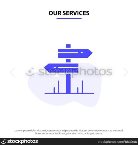 Our Services Direction, Hotel, Motel, Room Solid Glyph Icon Web card Template