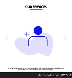 Our Services Discover People, Instagram, Sets Solid Glyph Icon Web card Template
